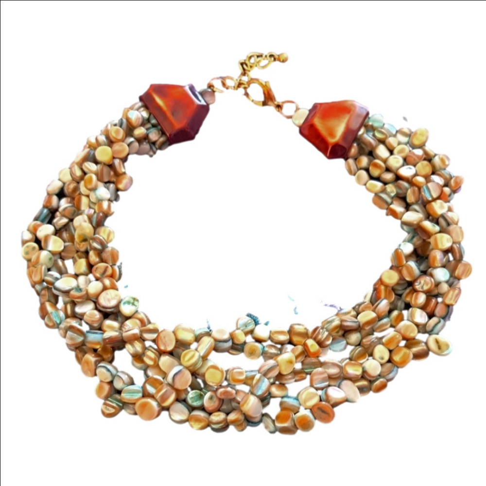 💎 Beaded Wood Sea Coastal Chunky Adjuatable Necklace 💎